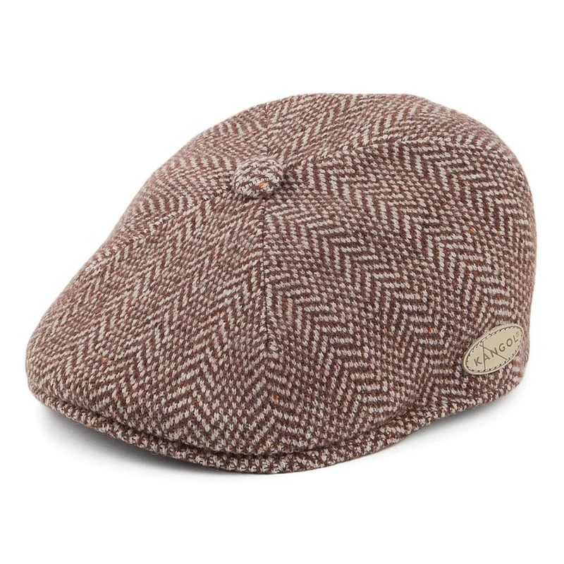 Kangol 507 Schiebermütze in Fischgrätmuster - Braun-Weiß