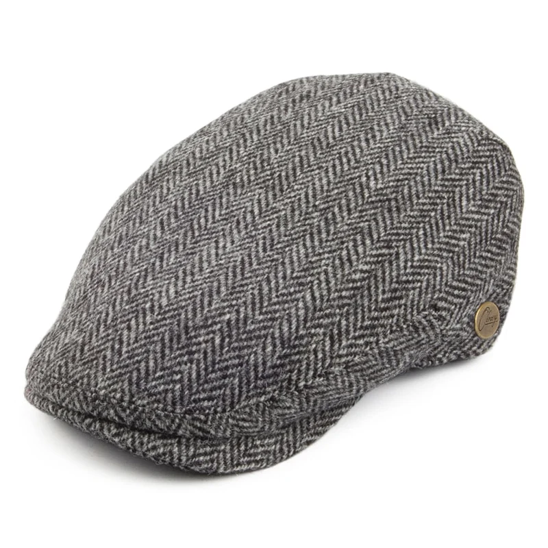 Olney HARRIS TWEED Schiebermütze mit Fischgrätmuster - Grau