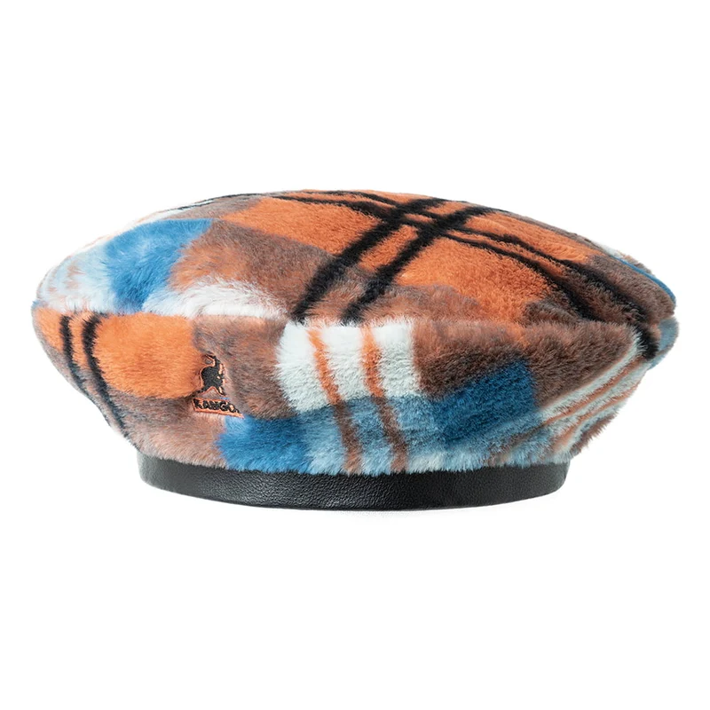 Kangol Baskenmütze aus Kunstfell - Orange-Blau