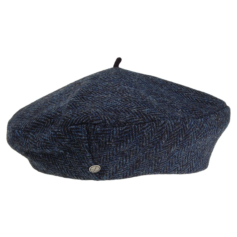 Héritage par Laulhère Gwen HARRIS TWEED Baskenmütze mit Fischgrätmuster - Blau