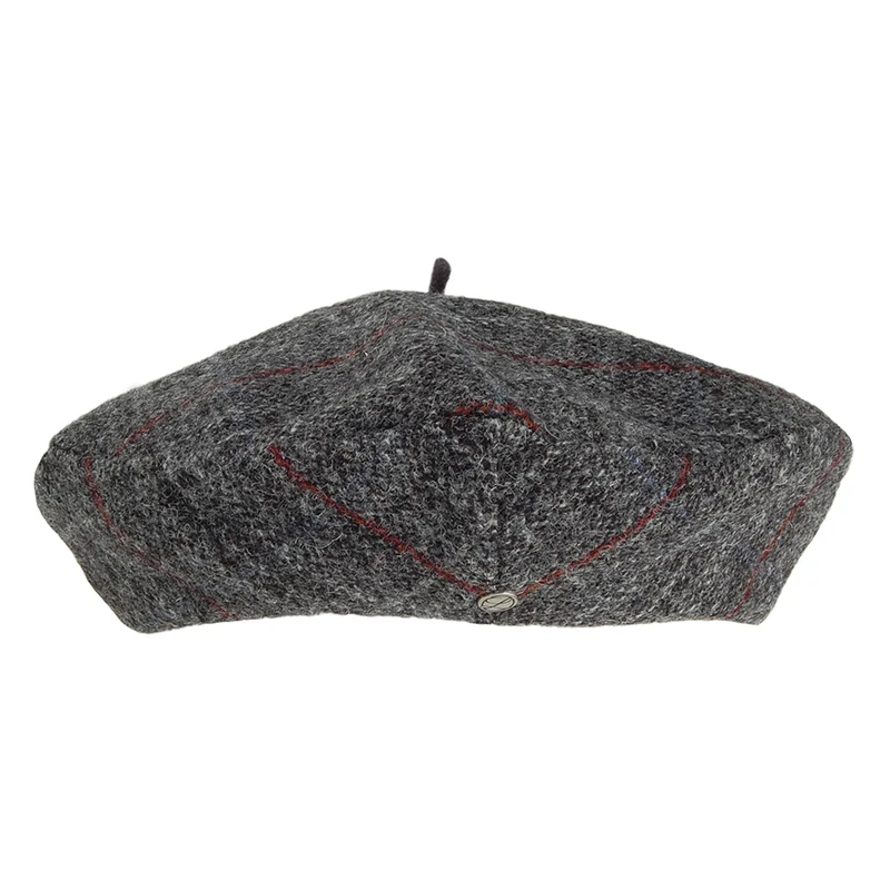 Héritage par Laulhère Gwen HARRIS TWEED Baskenmütze mit Fischgrätmuster - Grau