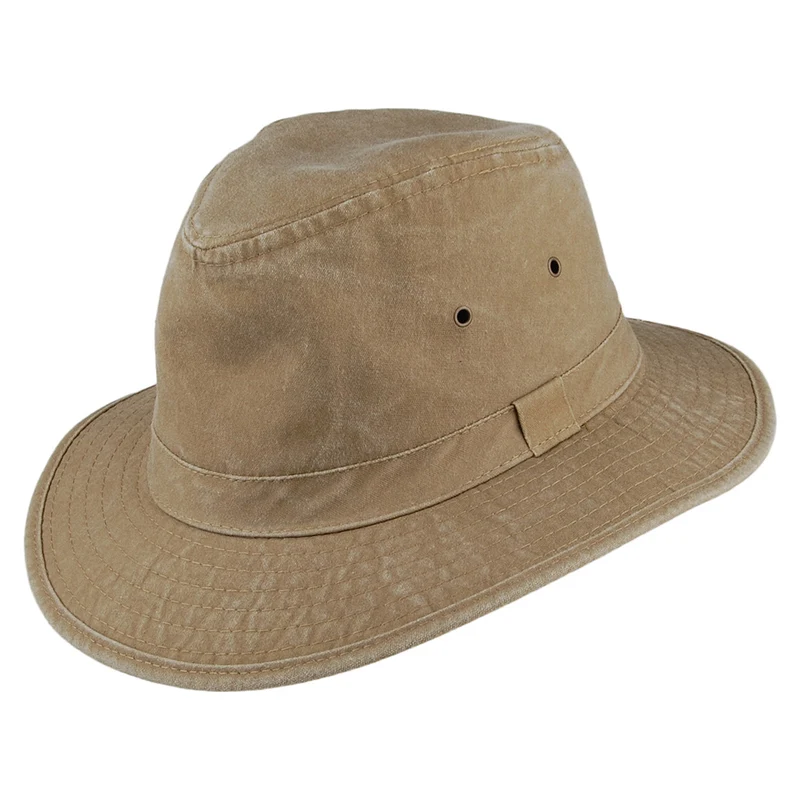 Dorfman Pacific Rondavel Safari Fedora Hut aus Baumwolle - Khaki