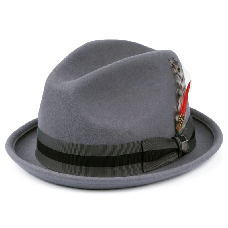 Brixton Gain Trilby Hut aus Wollfilz mit gestreiftem Band - Grau
