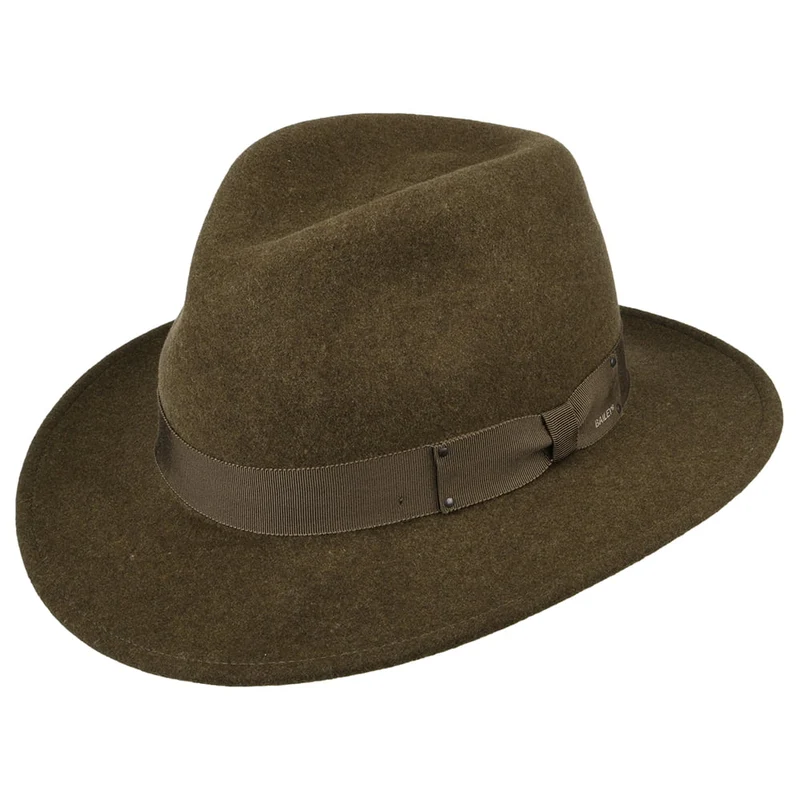 Bailey Curtis Knautschbarer Wasserabweisende Fedora Hut aus Wollfilz - Olivgrün