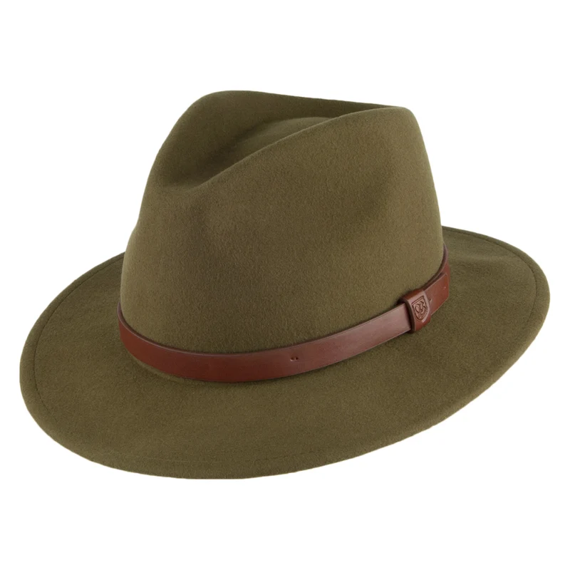 Brixton Messer Fedora Hut - Helles Olivgrün mit braunem Hutband