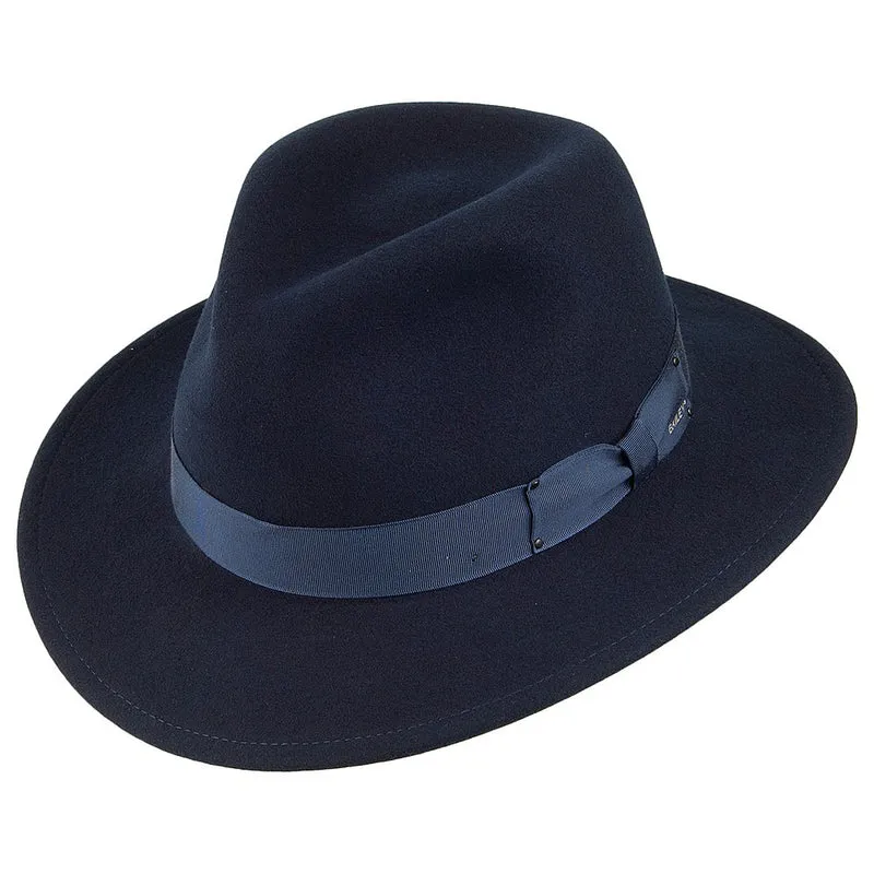 Bailey Curtis Knautschbarer Wasserabweisende Fedora Hut aus Wollfilz - Marineblau
