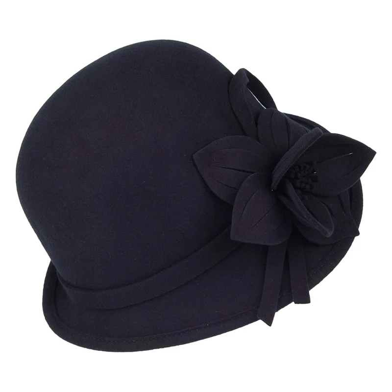 Failsworth Blumen Glockenhut aus Wollfilz - Marineblau