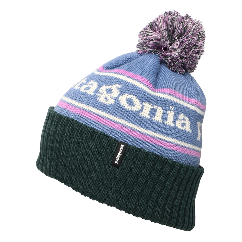 Patagonia Park Stripe Powder Town Bommelmütze - Blau-Lila-Dunkelgrün