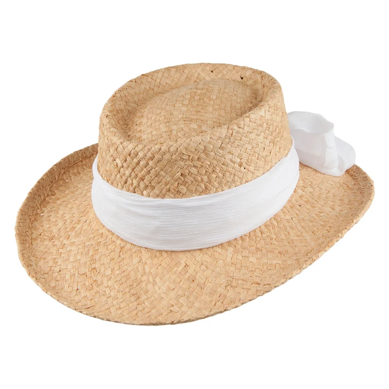 Scala Gambler Hut aus Raffia mit Schleife - Natur-Weiß