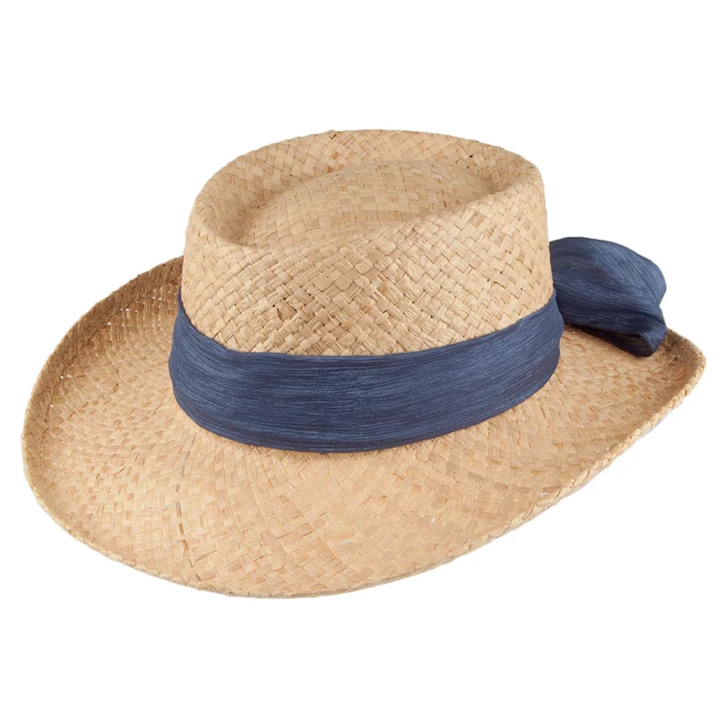 Scala Gambler Hut aus Raffia mit Schleife - Natur-Marineblau