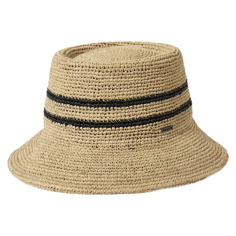 Brixton Ellee Knautschbarer Fischerhut Gehäkelt aus Raffia Stroh - Hellbraun-Schwarz