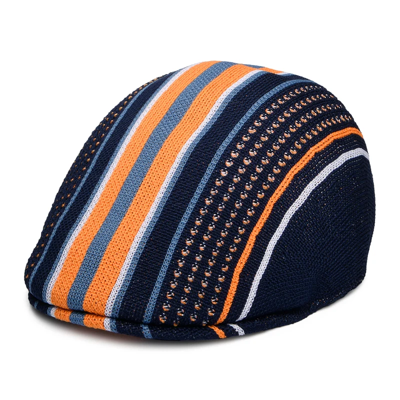 Kangol Clubhouse Stripe 507 Tropische Schiebermütze - Marineblau-Orange