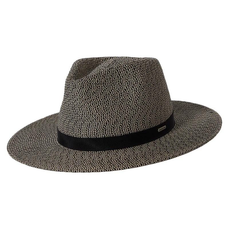 Brixton Carolina Knautschbarer Fedora Hut aus Toyo Stroh - Schwarz-Natur