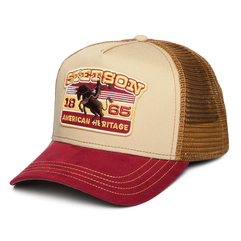Stetson Rodeo Trucker Cap - Beige-Weinrot-Hellbraun
