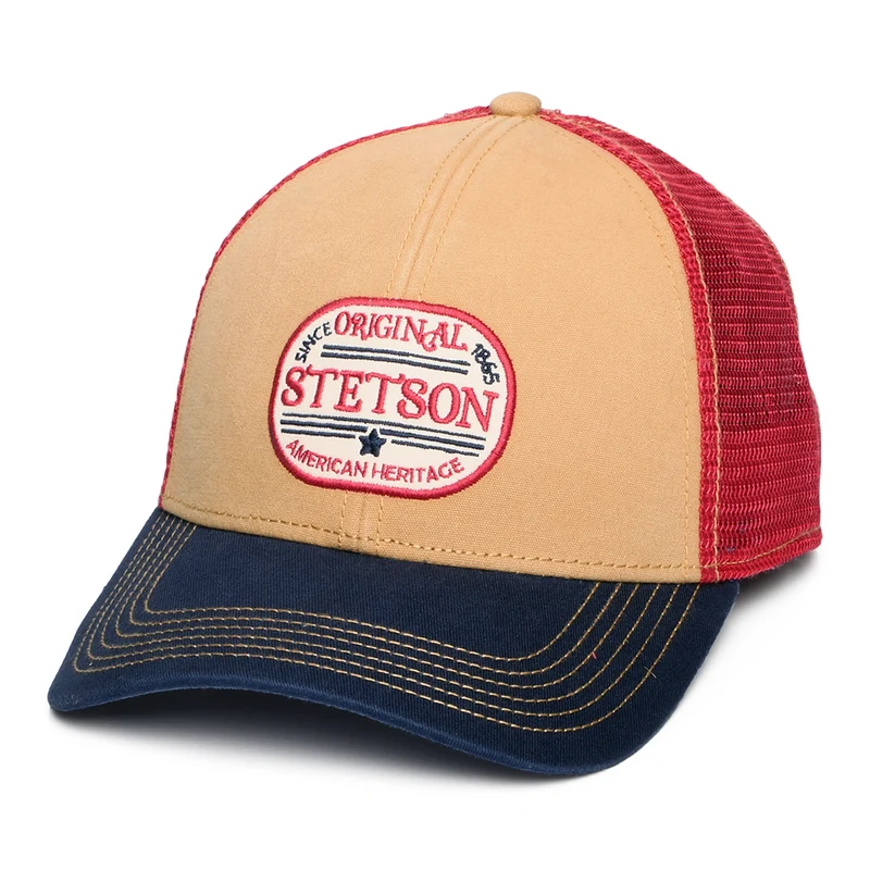 Stetson Vintage Trucker Cap - Hellbraun-Marineblau-Rot