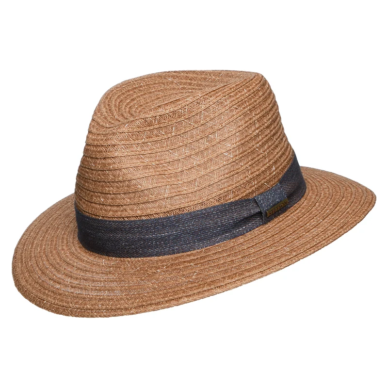 Stetson Traveller Fedora Hut aus Toyo Stroh - Hellbraun-Blau