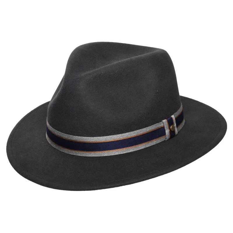 Stetson Valcourt Traveller Wasserabweisender Wasserabweisende Safari Fedora Hut aus Wollfilz - Dunkelgrau