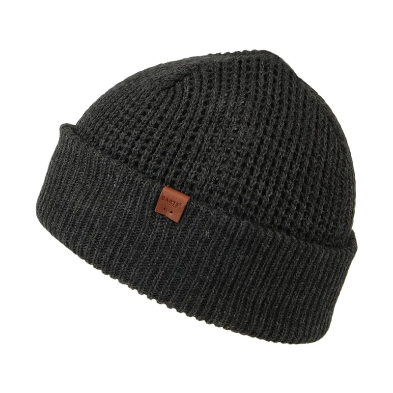 Barts Adas mit Umschlag Beanie Mütze mit Umschlag im Waffelstrickmuster - Anthrazit