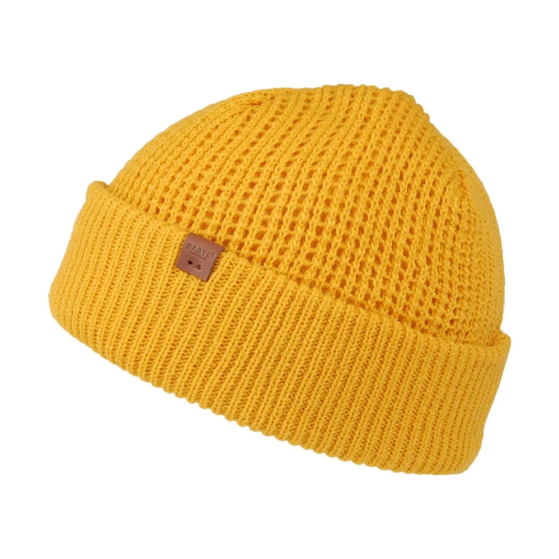 Barts Adas mit Umschlag Beanie Mütze mit Umschlag im Waffelstrickmuster - Gelb
