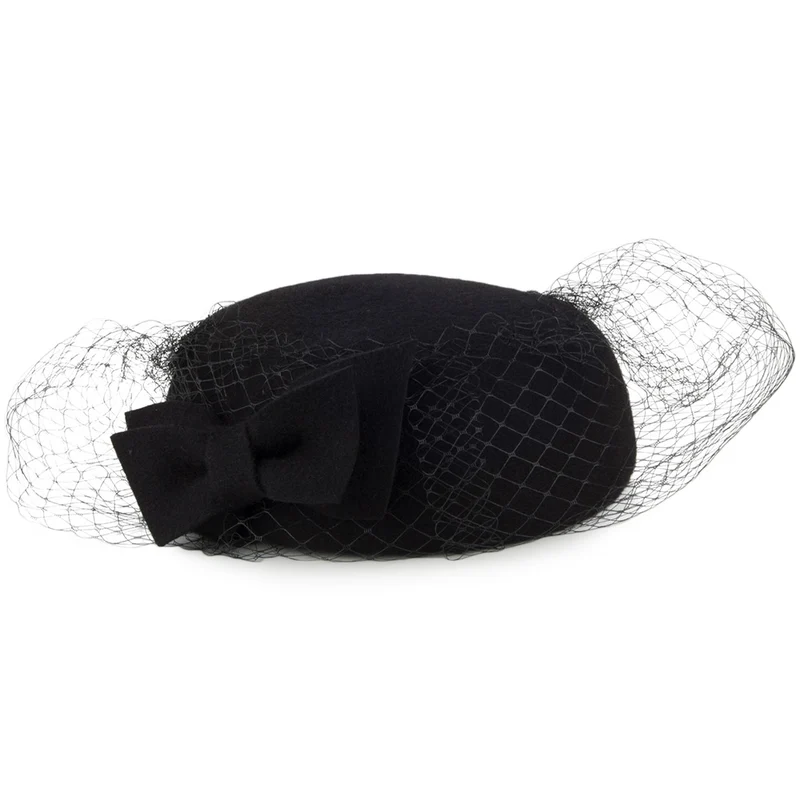 Whiteley Veda Bow Mit Schleier Pillbox Hut - Schwarz