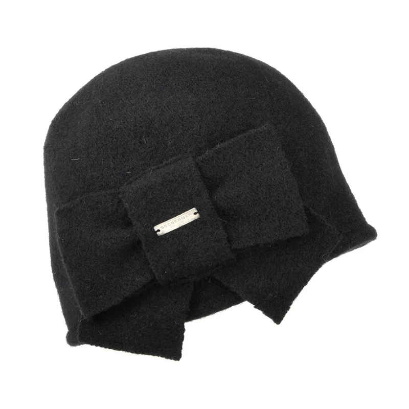 Seeberger Glockenhut mit Schleife aus Wolle - Schwarz