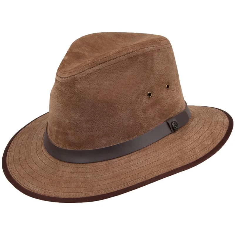Jaxon & James Nubuck Safari Fedora Lederhut Kastanie Großhandel