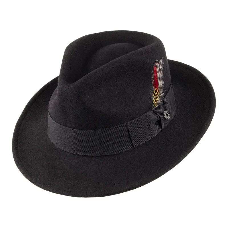 Jaxon & James Crushable C-Crown Fedora Wollfilzhut Schwarz Großhandel