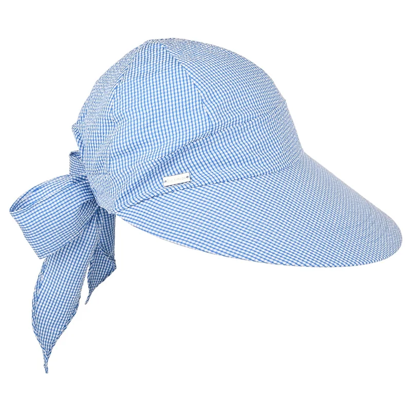 Betmar Seersucker Sommermütze mit großem Visier - Blau-Weiß