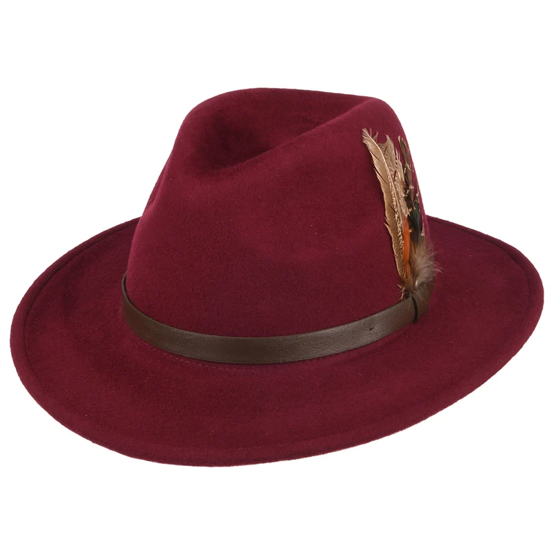 Failsworth Cheltenham Wasserabweisender Fedora Hut aus Wollfilz - Merlot