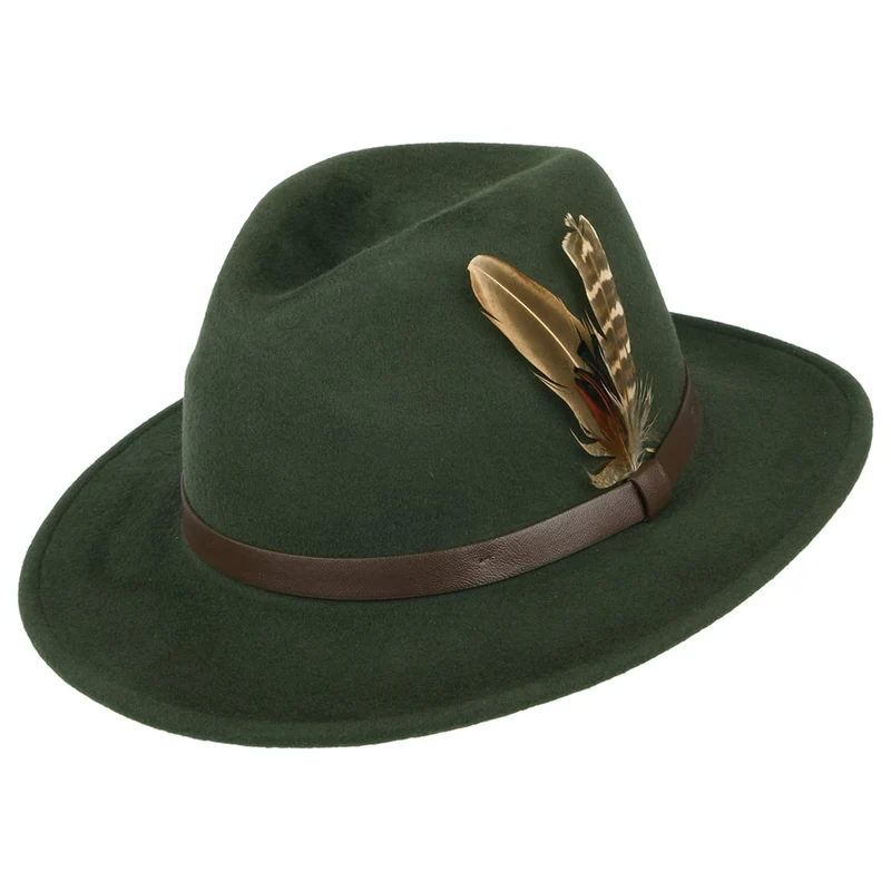 Failsworth Cheltenham Wasserabweisender Fedora Hut aus Wollfilz - Olivgrün