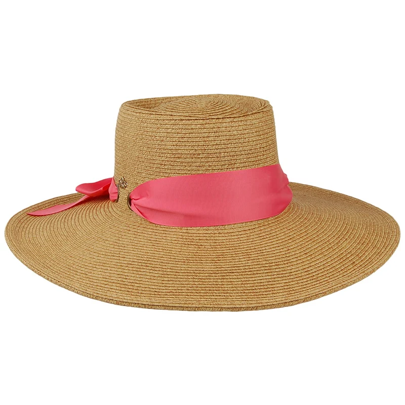 Cappelli Dorothy Sonnenhut aus geflochtenem Papier - Natur-Koralle