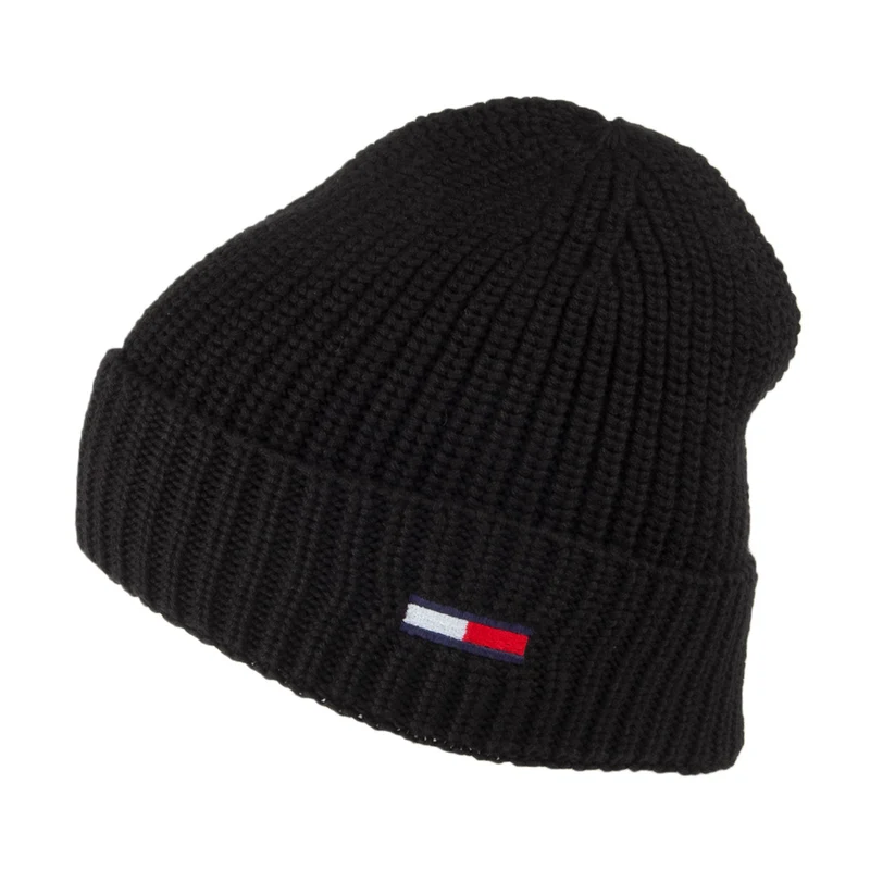 Tommy Hilfiger TJM Basic Rib Gerippte Beanie Mütze - Schwarz
