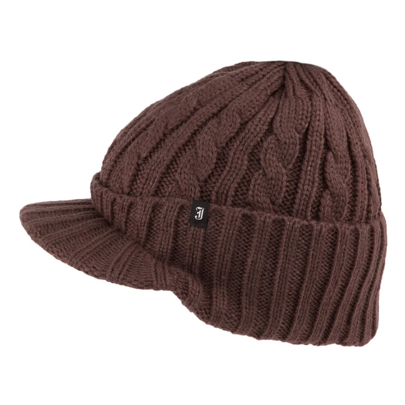 Jaxon & James Beanie Mütze mit Schirm mit Zopfstrickmuster - Kaffee