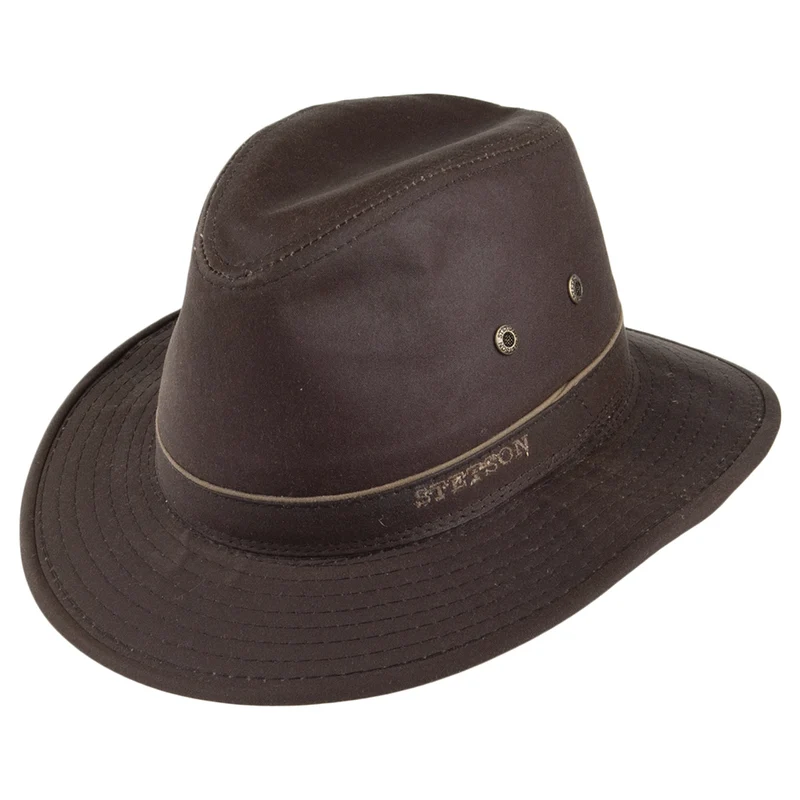 Stetson Ava Wasserabweisender Safari Fedora Hut aus gewachster Baumwolle - Braun