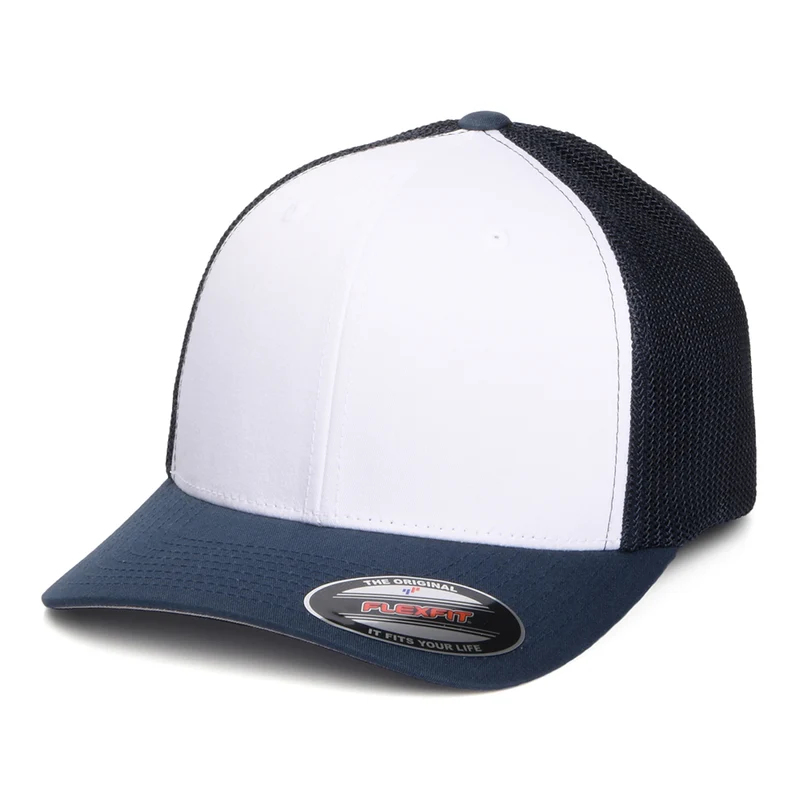 FlexFit Trucker Cap mit weißer Vorderseite - Marineblau-Weiß