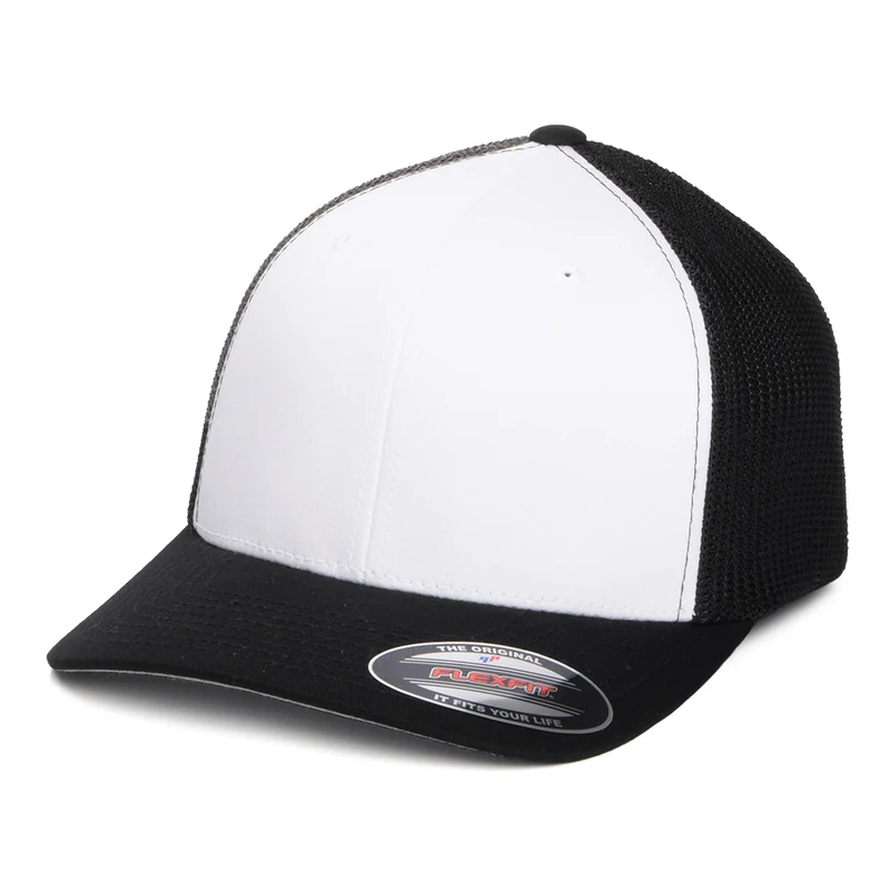 FlexFit Trucker Cap mit weißer Vorderseite - Schwarz-Weiß