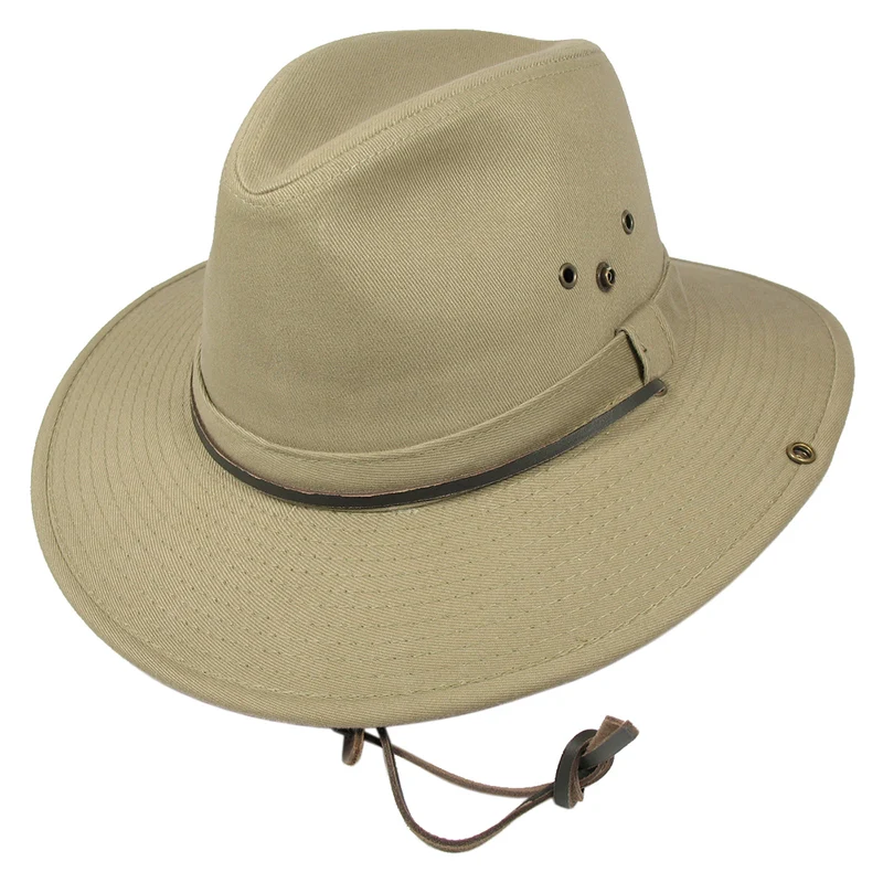 Dorfman-Pacific Aussie Cowboyhut aus Baumwolle mit Kinnband - Khaki