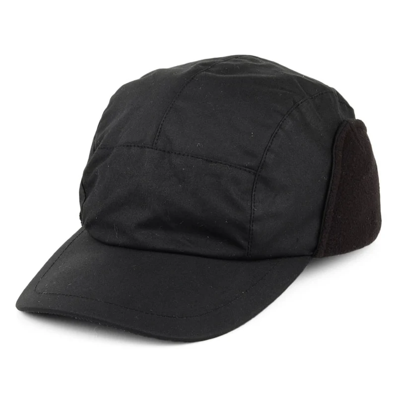 Failsworth Lumberjack Baseball Cap aus gewachster Baumwolle mit Ohrenklappen - Schwarz