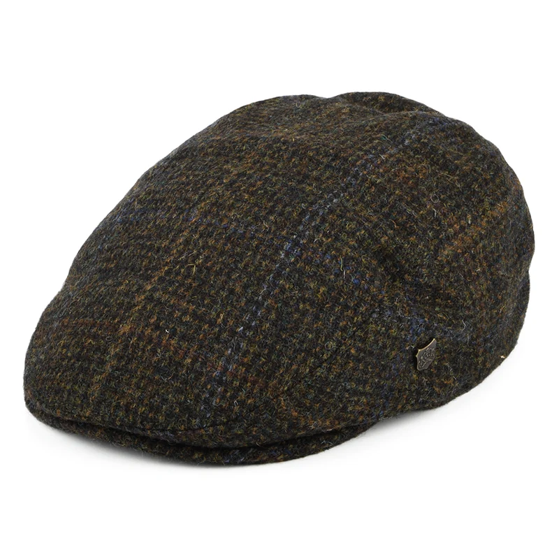 Failsworth Stornoway HARRIS TWEED Schiebermütze mit Fensterscheibenmuster - Olivgrün-Multi