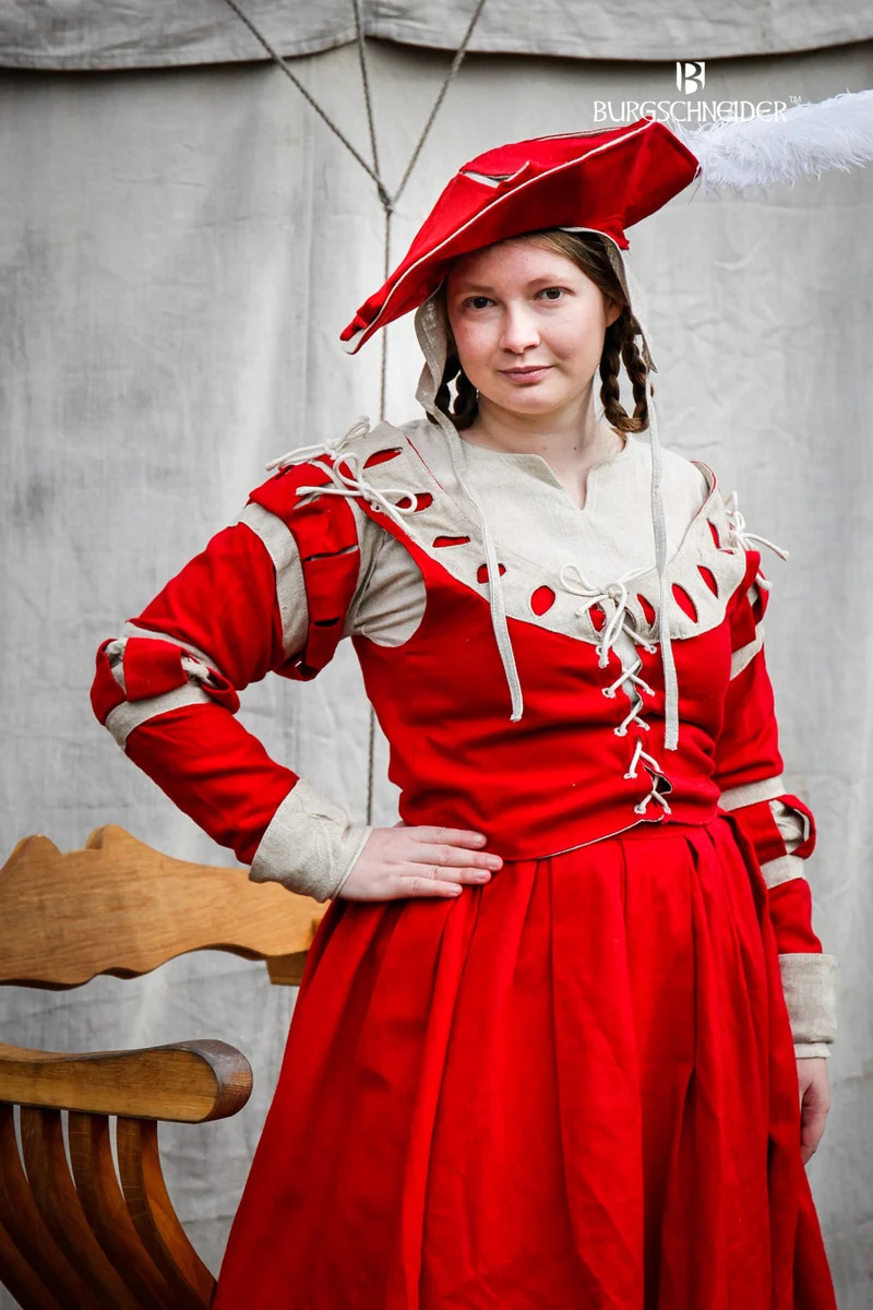 Landsknecht Ärmel Streifen Flora Rot/Natur