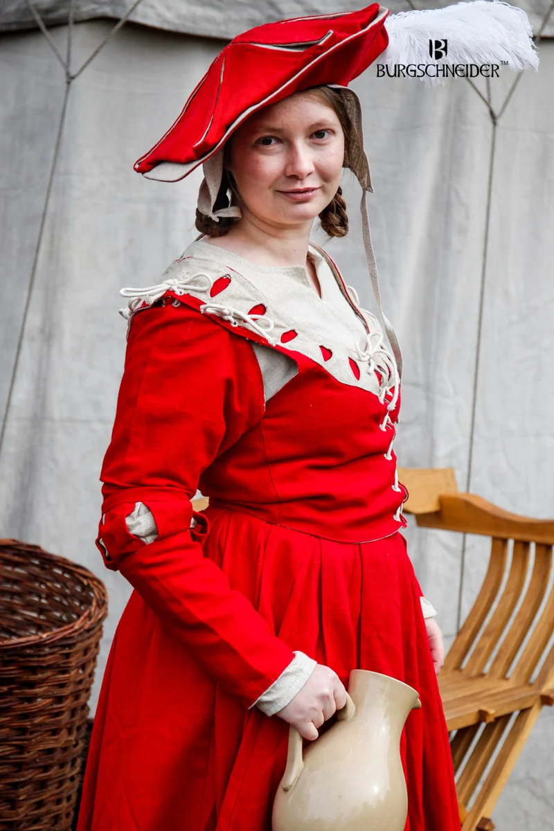 Landsknecht Ärmel Schnitte Flora Rot/Natur