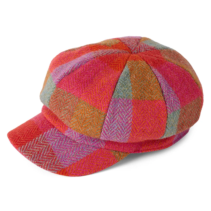 Failsworth Gabby HARRIS TWEED Bakerboy Ballonmütze - Fuchsie-Multi