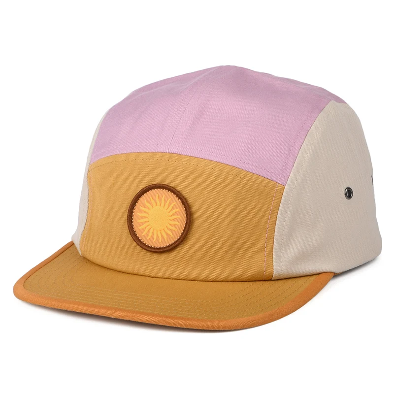Patagonia Spirited Sun Graphic Maclure 5 Paneelen Cap aus organischer Baumwolle - Senfgelb-Mauve-Hellbraun