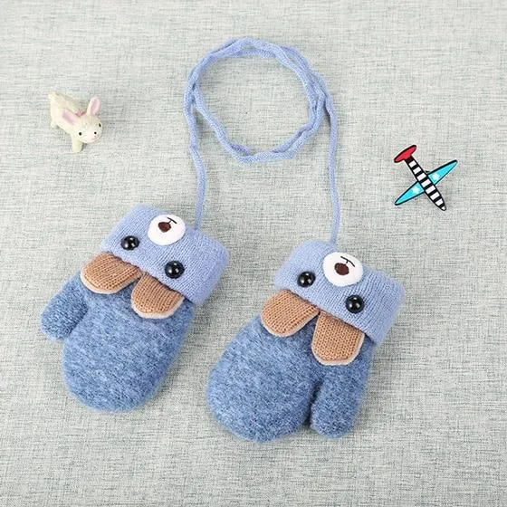 Winterwarme gefütterte Kinder-Fäustlinge mit Hasenmotiv & Kordel – 1+1 Gratis – 0–4 Jahre