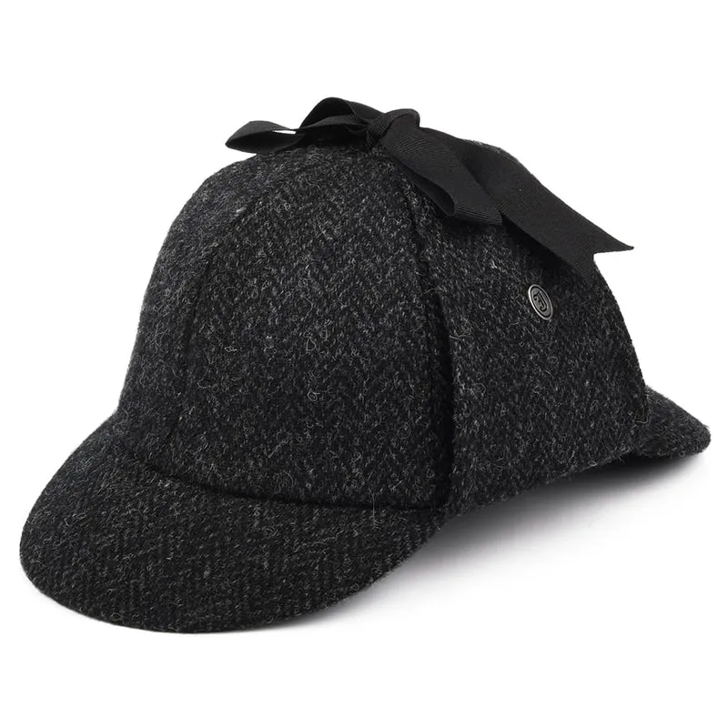 Jaxon & James Sherlock Holmes HARRIS TWEED Deerstalker Hut - Schwarz-Anthrazit