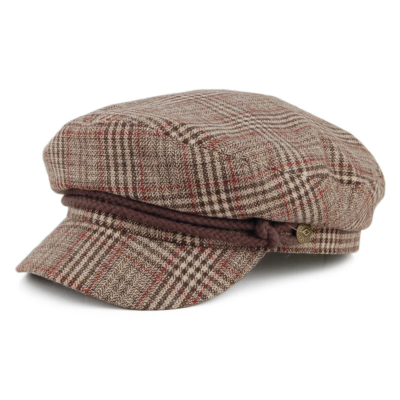 Brixton Schiffermütze mit Schottenkaro - Khaki-Braun