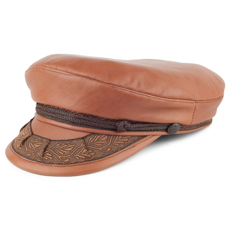 Jaxon & James Griechische FIschermannsmütze aus Mattem Leder - Hellbraun