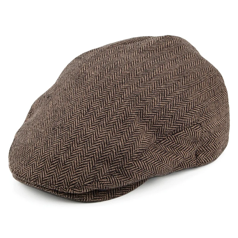 Brixton Classic Hooligan Schiebermütze mit Fischgrätmuster - Braun-Khaki