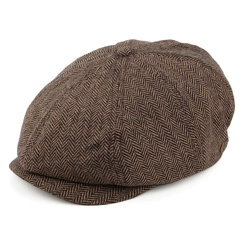 Brixton Brood Ballonmütze in Fischgrätmuster- Braun-Khaki
