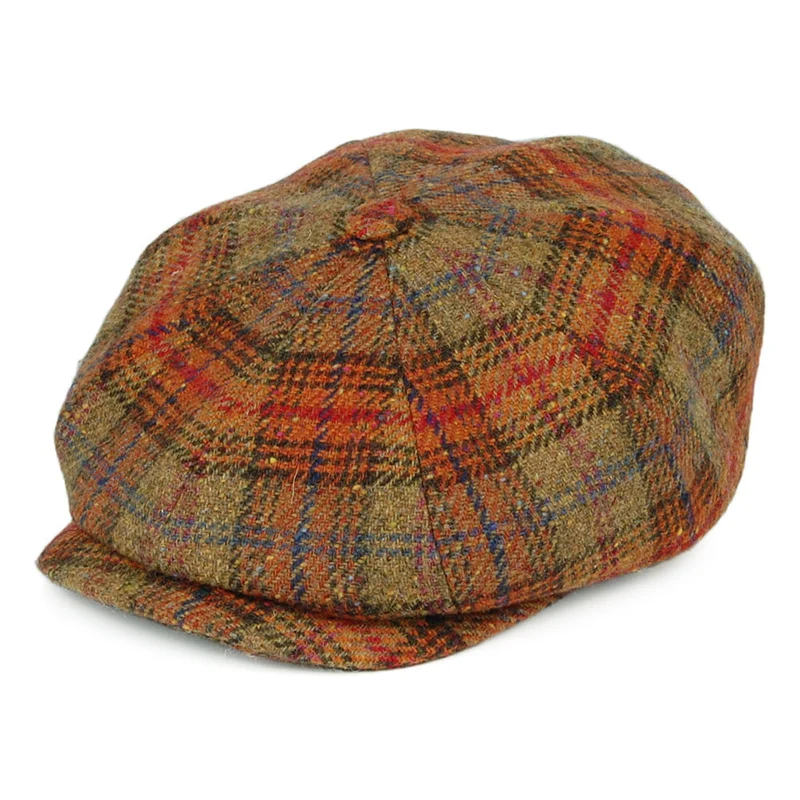 Stetson Hatteras Ballonmütze mit Prince of Wales Karomuster aus Lammwolle - Herbstfarben